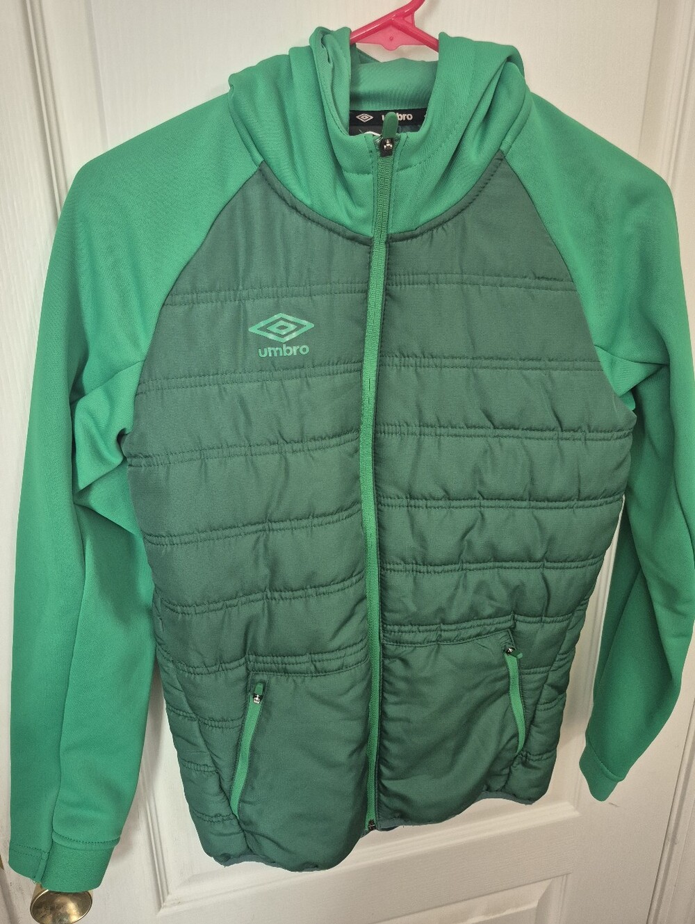 Umbro Boy's or Girl's Two-Tone Green Quilted Hooded Jacket